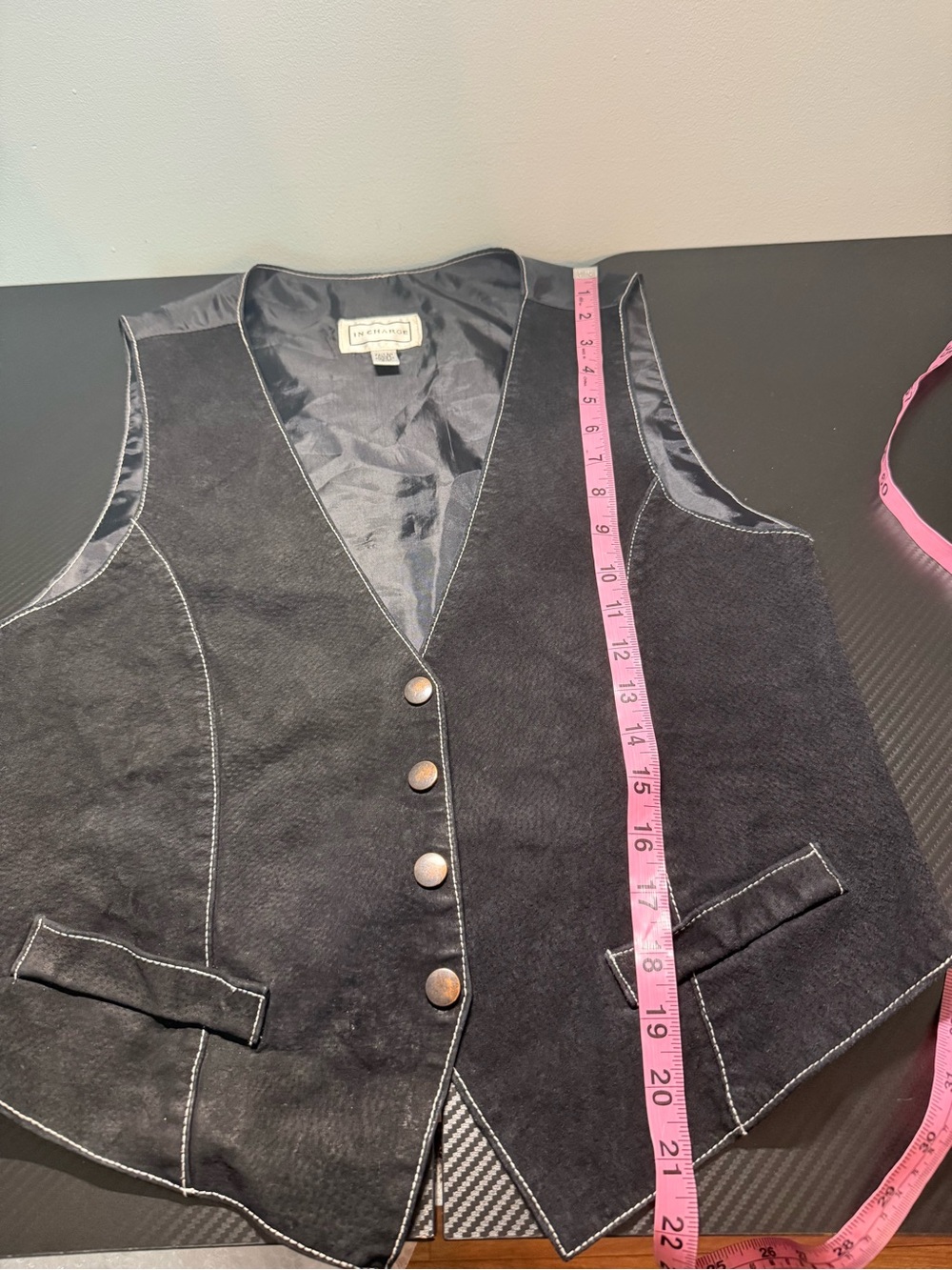 Vintage In Charge Black Leather Suede Western Moto Vest Biker Chic S Petite - Picture 9 of 9